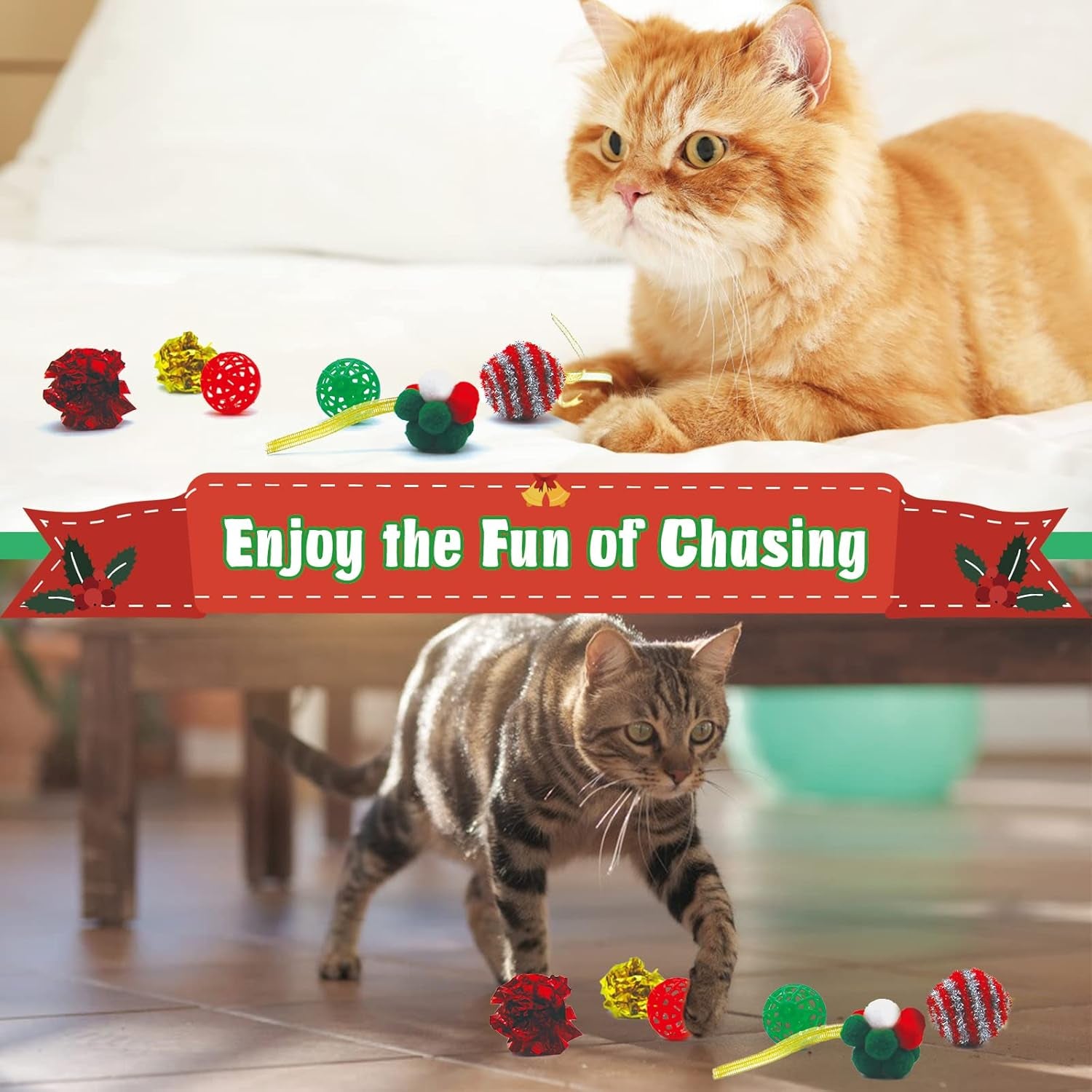 Cat Christmas Stocking, 10 Pack for Cats, Cat Christmas Toys with Cat Wand Toy, Catnip Toys, Crinkle Balls and Mice for Cat & Kitten