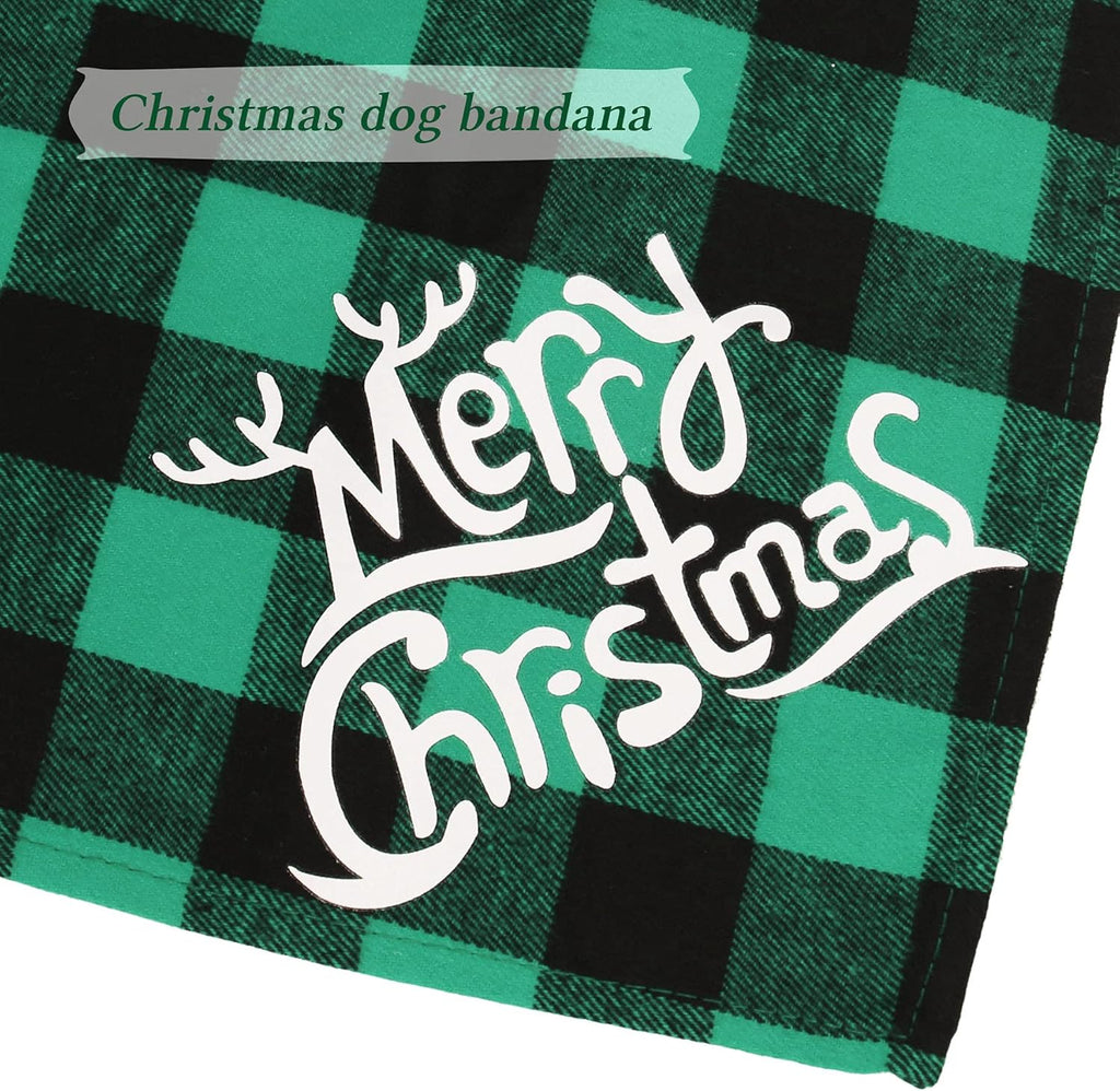 2 Pack Christmas Plaid Dog Bandanas, Merry Christmas Holiday Plaid Dog Bandanas for Large Medium Dog Christmas Costume Decorations (Red & Green, Merry Christmas)