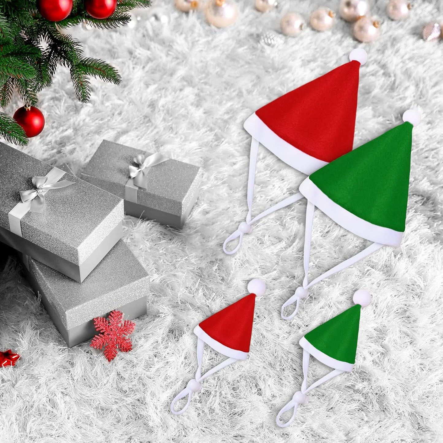 Dog Christmas Hats 4 Pieces Plaid Dog Santa Hats Small Animal Hats Pet Christmas Hats Cat and Dog Pet Costumes 5.5 X 7.8 Inch, 3.5 X 4.3 Inch (Red, Green,Classic Pattern)