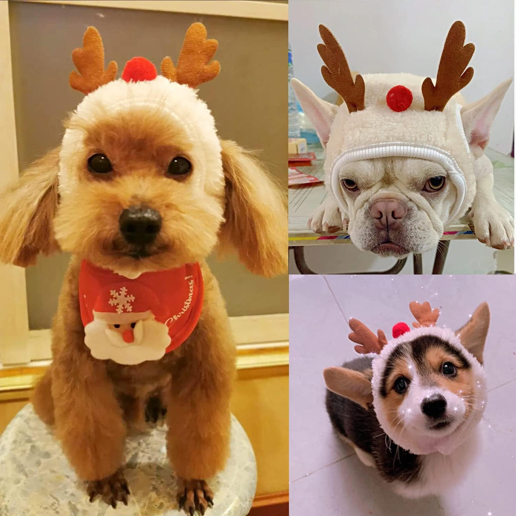 Pet Dog Cat Christmas Costume, Puppy Santa Hat and Bandana, Adjustable Christmas Party Cosplay Dress for Small Medium Dogs Cats (RED)