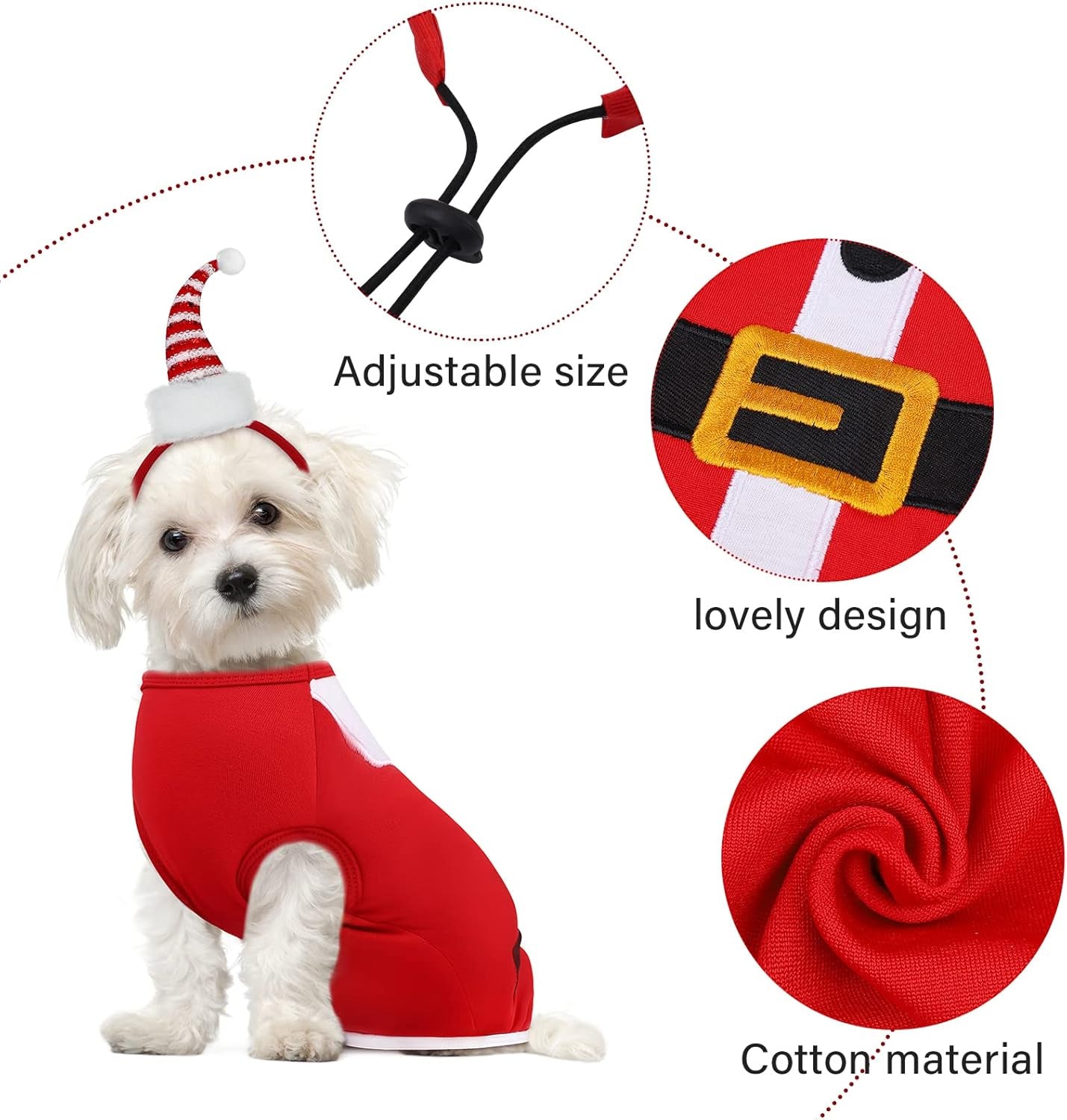 2 Pack Christmas Sleeveless Dog Shirts with Christmas Dog Headbands Pet Clothes Elf and Santa Costume Set for Christmas Holiday Dog Cat Cosplay Apparel (Large)