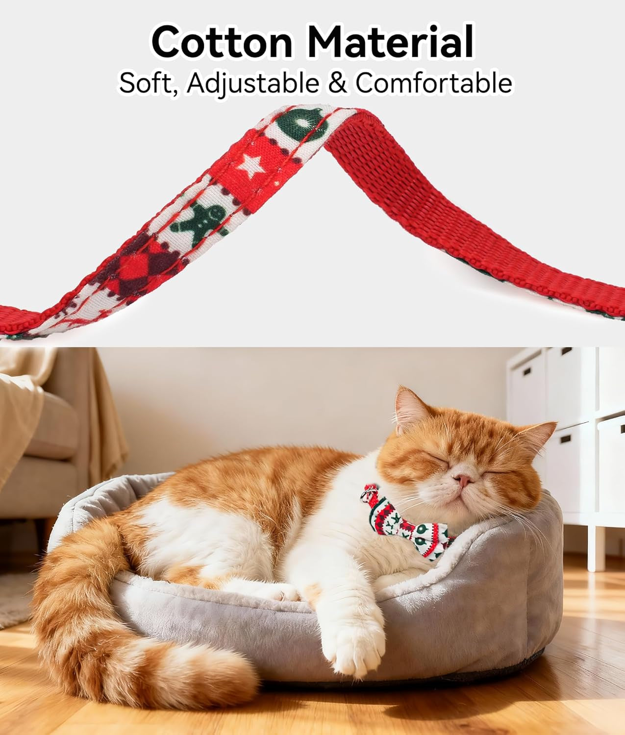 Upgraded Christmas Cat Collar with Bells, Breakaway Cat Collars with Bow Tie, 1 Pack Girl Boy Safety Plaid Kitten Collars, Christmas