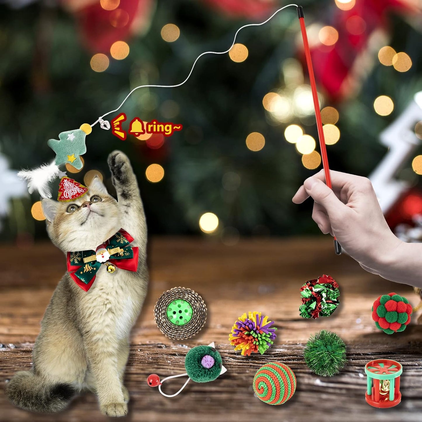 Christmas Cat Toys Stocking - 11 PCS Pet Cat Assorted Toys for Kitten with Cat Teaser, Crinkle Ball, Mice, Furry Ball and Bell Ball
