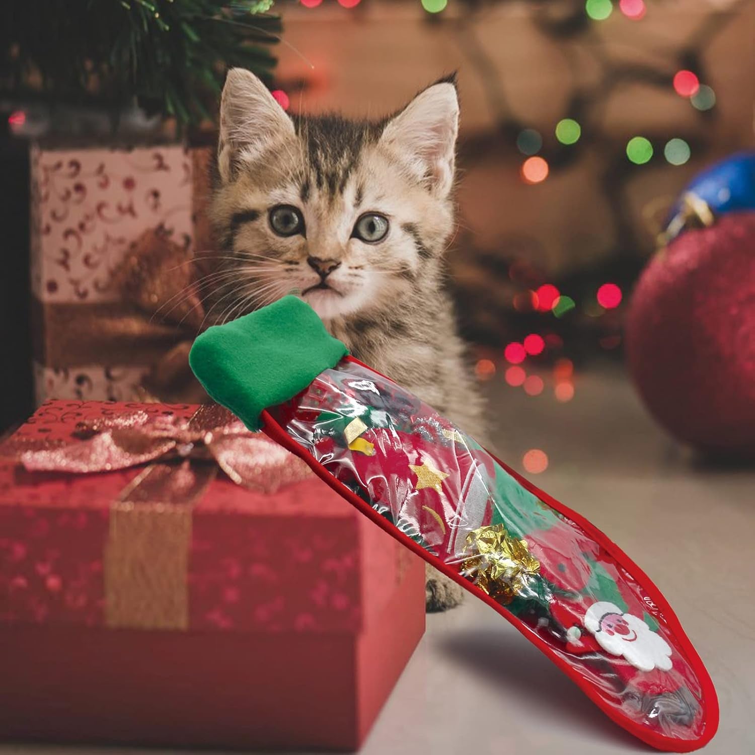 Cat Christmas Stocking, 10 Pack for Cats, Cat Christmas Toys with Cat Wand Toy, Catnip Toys, Crinkle Balls and Mice for Cat & Kitten