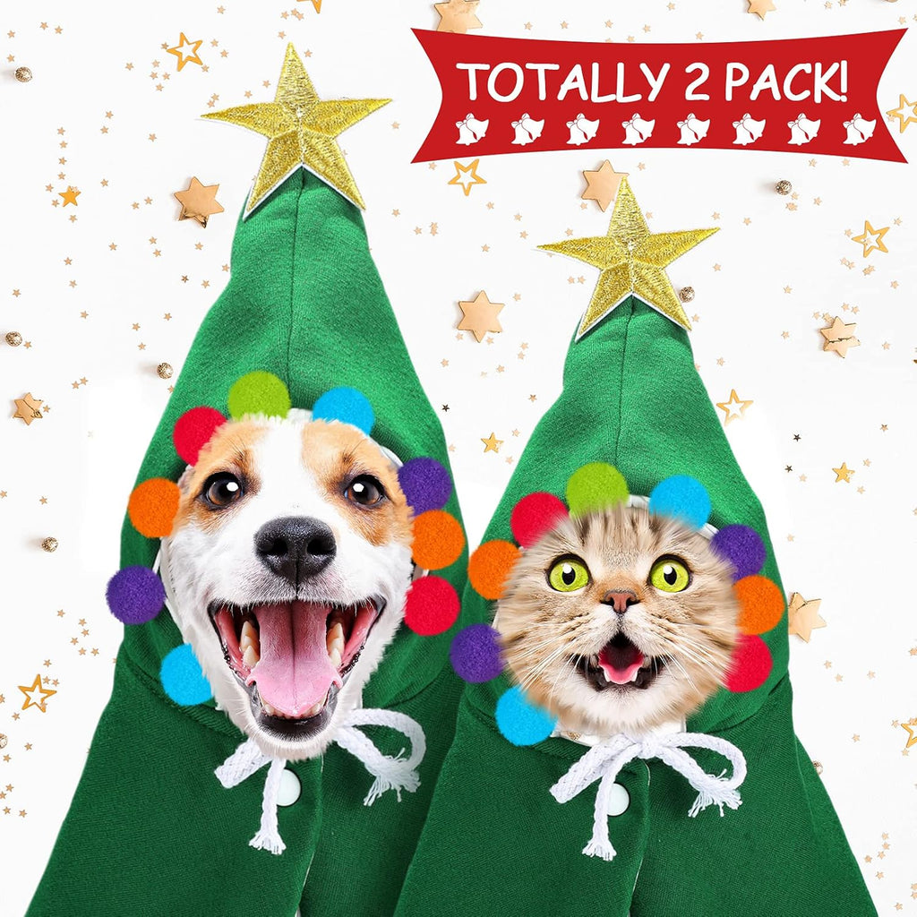 2 Pieces Christmas Cat Outfit Christmas Cat Dog Costume Christmas Pet Cape Puppy Xmas Cloak with Star and Pompoms Dog Santa Cape with Santa Hat Pet Clothes for Cats and Puppy (Medium)